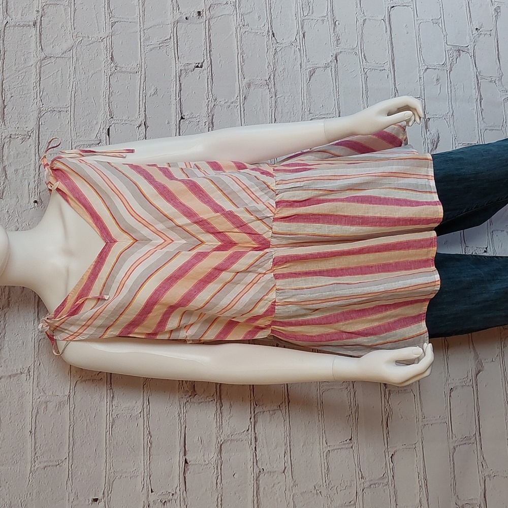 Linen Dock Stripe V Neck Top Pink Orange Lane Bryant Blouse NWT 22 24 3X
